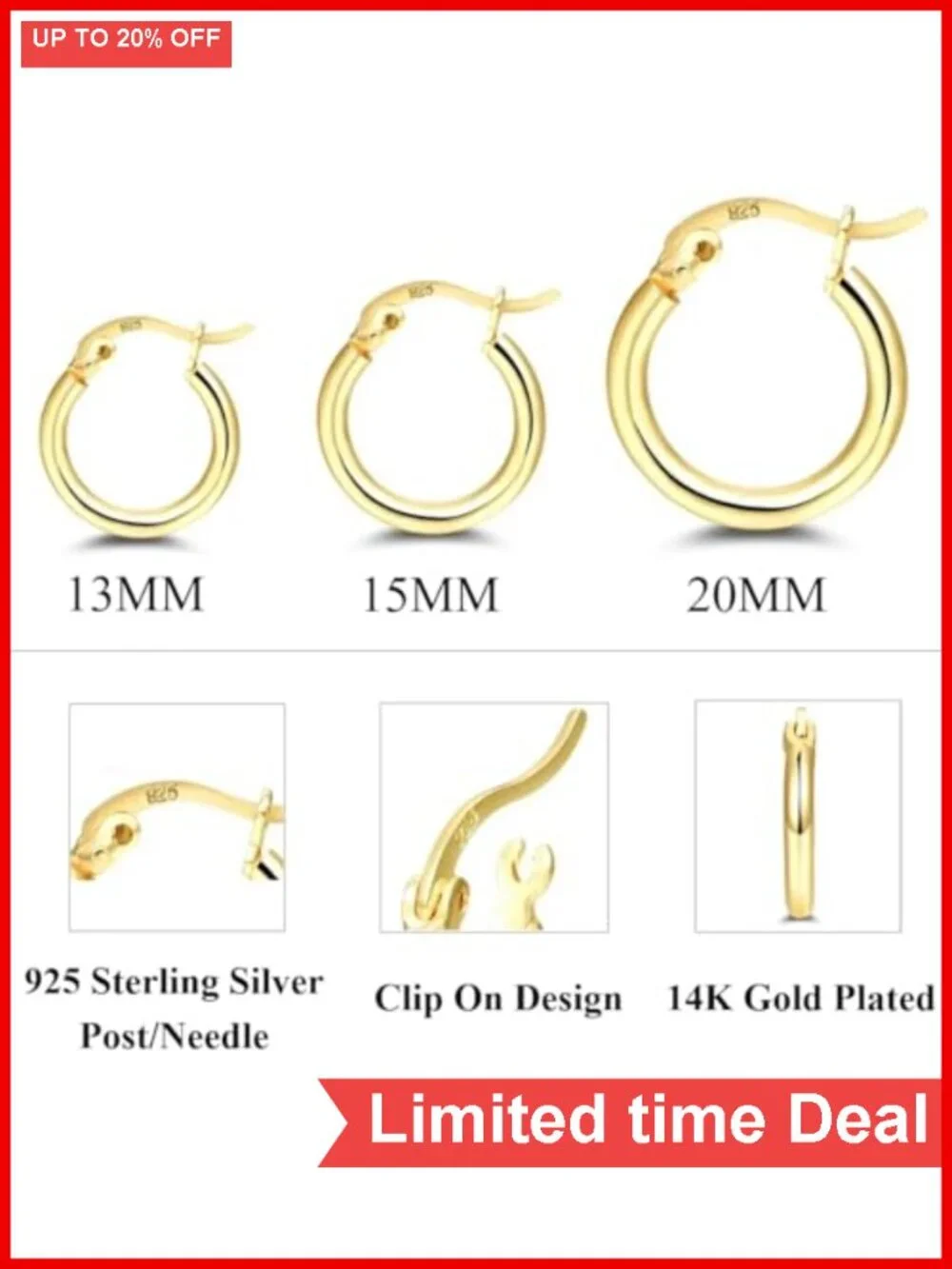 3 Pairs Small Gold Hoop Earrings Set 925 Sterling Silver 14K Gold Plated